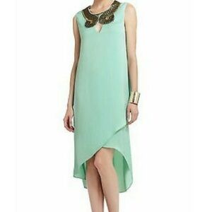 Elegant Mint Green Sleeveless Dress with Embellished Collar BCBG MaxAzria